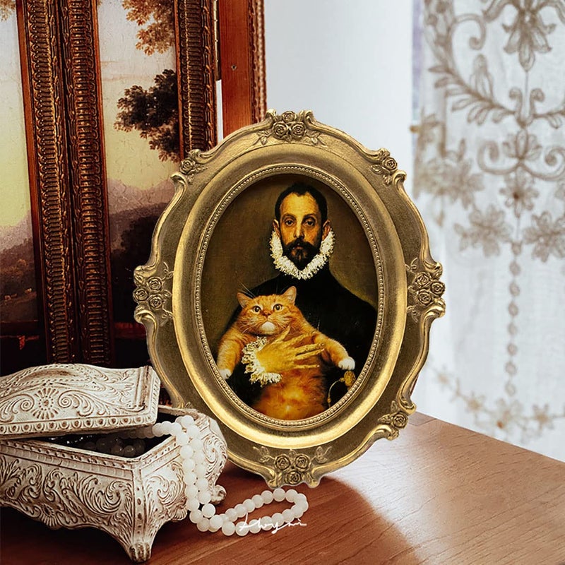 SIKOO Vintage Picture Frame 4X6 Antique Ornate Gold Oval Picture Frame Tabletop and Wall Mount Antique Victorian Wall Decor Gallery - Image 3